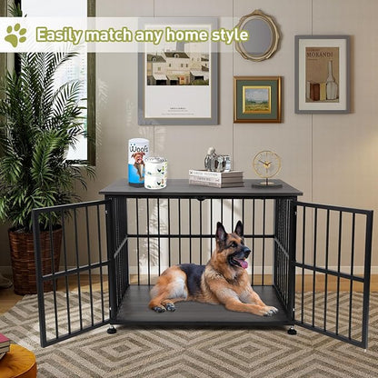 Dog Crate Furniture, 40'' Dog Kennel Indoor Foldable, Sturdy Wooden Dog Crate End Table Easy Assembly with Side Doors for Large and Medium Dog