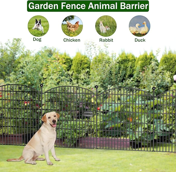 10 Panels Decorative Garden Fence with Gate - 32 in (H) x 23.6 ft (L) No Dig Dog Fence Outdoor for Yard, Rustproof Tall Garden Fencecing Panels, Animal Barrier Suitable for Yard Border, Patio