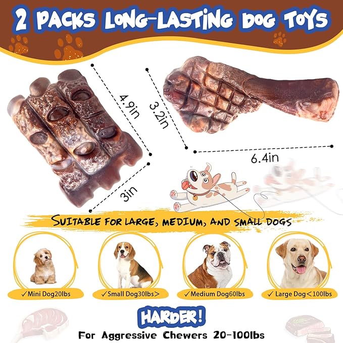 Dog Chew Toys for Aggressive Chewersï¼2 Pack Indestructible Dog Toy for Large Breed- Tough Nylon Teething Bone Toy to Keep Them Busy