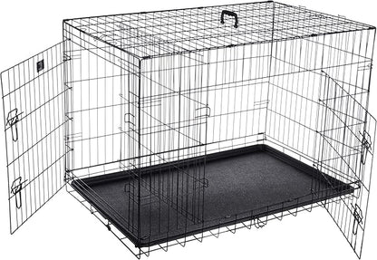 Dog Kennel - 42-Inch Dog Crate with Doors for Front and Side Access - Collapsible Dog Crate with Divider Wall Panel for Large Dogs by PETMAKER (Black)