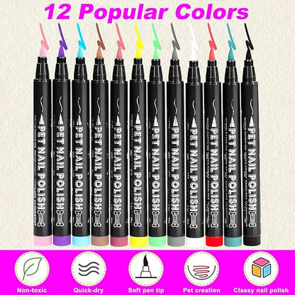 Quick Dry Dog Nail Polish Pens 12 Colors,Pet Safe and Non-Toxic Nail Polish Easy Application for Dogs, Cats, and Small Pets Nail Accessories