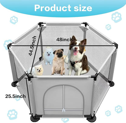 50x25.5 Inches Puppy Playpen with Gate, Dog Playpen for Puppies, Dog Fence Pet Playpen for Indoor & Outdoor, Sturdy Safety Dog Pen with Thickened Fabric