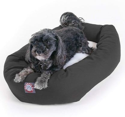 Majestic Pet 24 Inch Poly-Cotton Sherpa Calming Dog Bed - Cozy Soft Round With Spine for Head Support - Washable Fluffy Donut 24x19x7 (Inch) for Small Pets - Gray