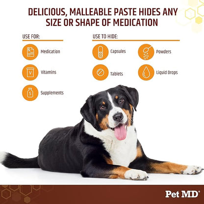 Pet MD Wrap-A-Pill with Dog Probiotics - Pill Wrap for Dogs Medicine - Easy-to-Use Paste to Hide Capsules, Create Pockets and Pill Treats for Dogs - Peanut Butter (4.2oz)