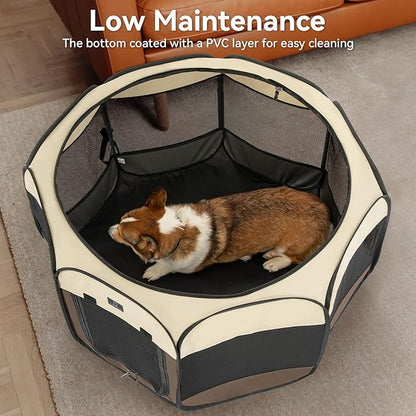 A4Pet Portable Foldable Pet Playpen, Dog Playpen Indoor/Outdoor - Ideal for Dogs, Cats, Rabbits - Removable Zipper & Collapsible Travel Bowl