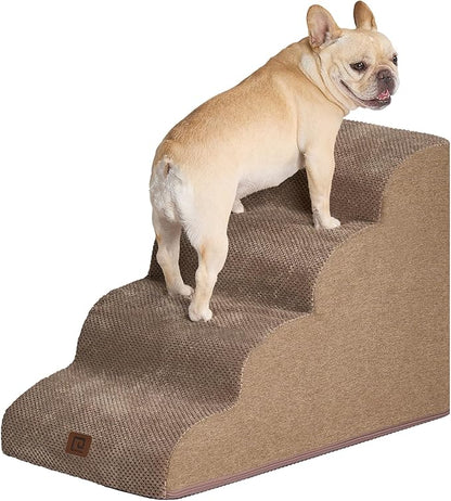 EHEYCIGA Curved Dog Stairs Ramp for High Beds 19.7" H, 4-Step Dog Steps for Small Dogs and Cats, Pet Stairs for High Bed Climbing, Non-Slip Balanced Pet Step Indoor, Camel