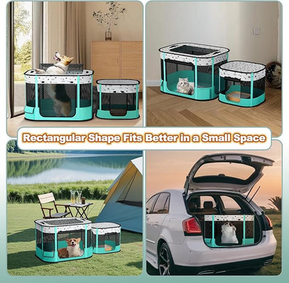 Portable Cat Playpen, 8-Rod Reinforced Kitten Dog Playpens, Foldable Play Pen for Indoor Cats Enclosed Pet Puppy Doggy Outdoor, Collapsible Tent Kennel Cage House(32"x24"x22")