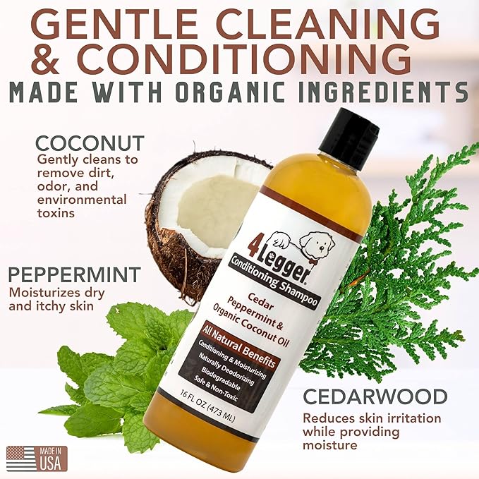 Organic Dog Shampoo and Conditioner USDA Certified - All Natural Concentrated Cedar Dog Shampoo with Peppermint, and Eucalyptus - Dog Shampoo for Itchy Skin - Dog Shampoo for Smelly Dogs 16 oz