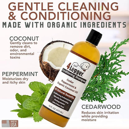 Organic Dog Shampoo and Conditioner USDA Certified - All Natural Concentrated Cedar Dog Shampoo with Peppermint, and Eucalyptus - Dog Shampoo for Itchy Skin - Dog Shampoo for Smelly Dogs 16 oz