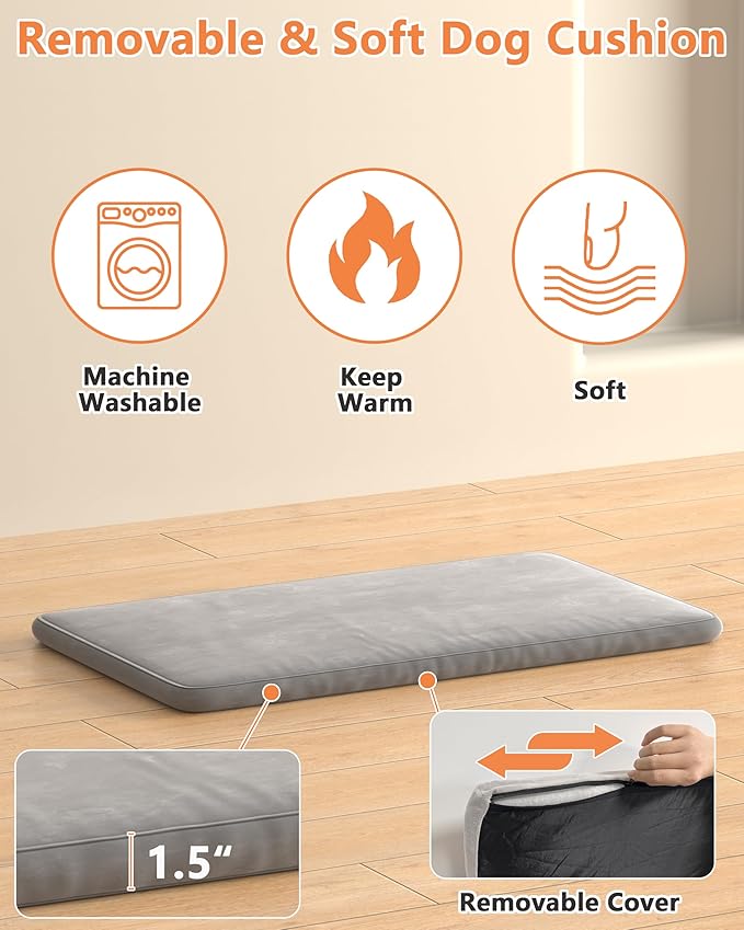 Piskyet Dog Crate Furniture with Cushion,Heavy-Duty Reinforced Metal Mesh,32" Wooden Dog Crate End Table with Double Doors,Indoor Dog Kennel,Dog Cage Side Table for Medium Breed,Rustic Brown