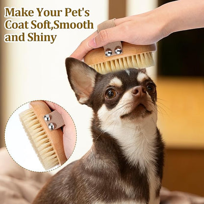 Natural Soft Boar Bristle Pet Brush Palm Sleek Dog Cat Brush for Short Haired Pets Gentle Elastic Band Non Slip Grip Handle for Daily Grooming Shower Bath Massage Shedding Detangling