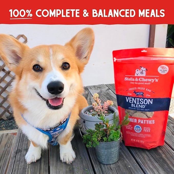 Stella & Chewy's Freeze Dried Raw Dinner Patties  Grain Free Dog Food, Protein Rich Venison Blend Recipe  14 oz Bag