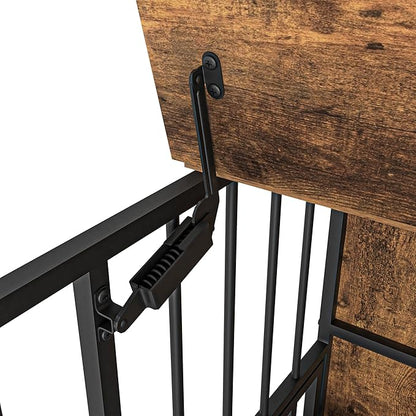 NicBex Dog Crate Furniture Dog Cage with 360 Degree Rotation Height Adjustable Feeding Bowls, Dog Kennels for Inside, Wooden Dog Crate with Lift Panel and Wheels, Antique Brown