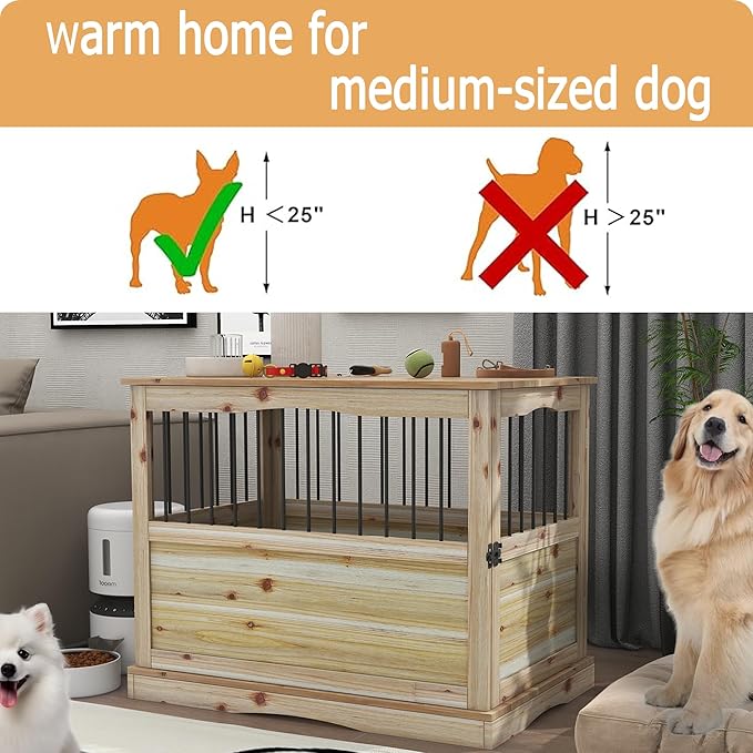 TAOHFE Solid Wood Dog Crates for Medium Dogs, Multifunctional Dog Kennel Furniture, Sufficient Space for Pets Dog Kennel Indoor, Medium Dog Crate Furniture with Reliable Metal Lock
