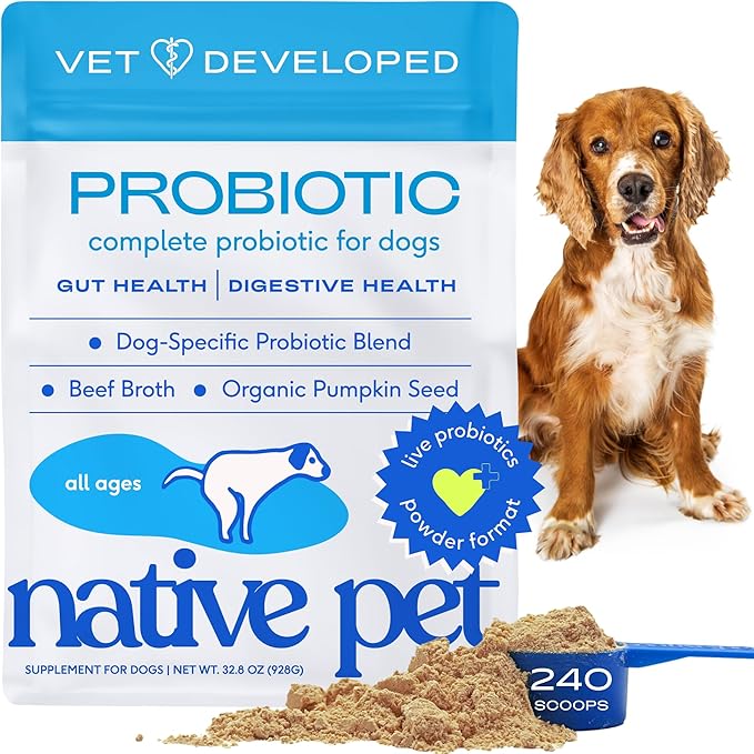 Native Pet Probiotics for Dogs - Dog Probiotics Powder for Digestive Health, Gut Support, & Immune Boost  Vet-Formulated Powder for Maximum Potency with Digestive Enzymes & Prebiotics - 240 Scoops