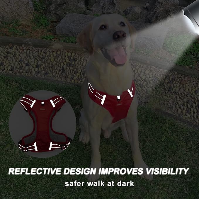 Dog Harness with Soft Handle, Adjustable and Breathable Dog Harness for Large Dogs No Pull, Reflective No Choke Dog Vest Harness, Easy to Put On Take Off(Red, L)