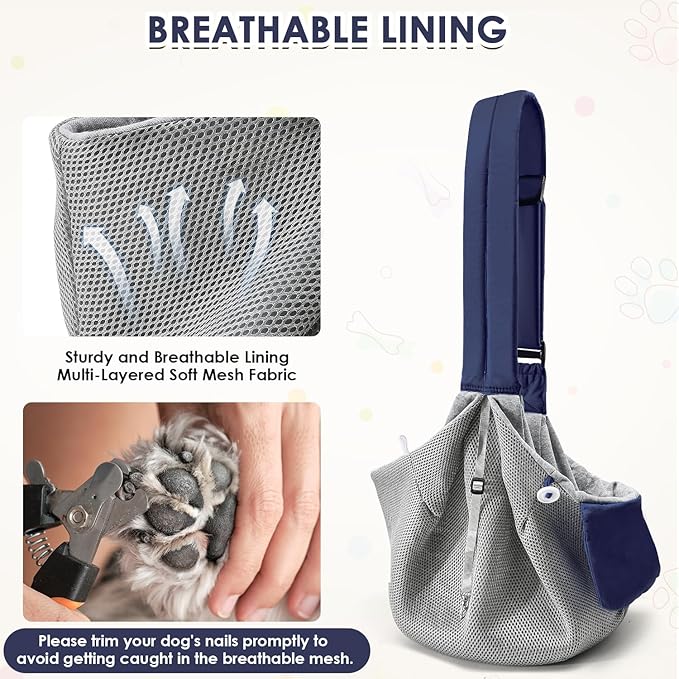 SlowTon Dog Carrier Sling - Puppy Carrier with Window and Storage Pocket Fits up to 12lbs, Dog Sling with Thick Adjustable Shoulder Strap and Safety Leash, Pet Carrier Bag for Small Dogs Cats(Blue S)