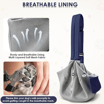 SlowTon Dog Carrier Sling - Puppy Carrier with Window and Storage Pocket Fits up to 12lbs, Dog Sling with Thick Adjustable Shoulder Strap and Safety Leash, Pet Carrier Bag for Small Dogs Cats(Blue S)