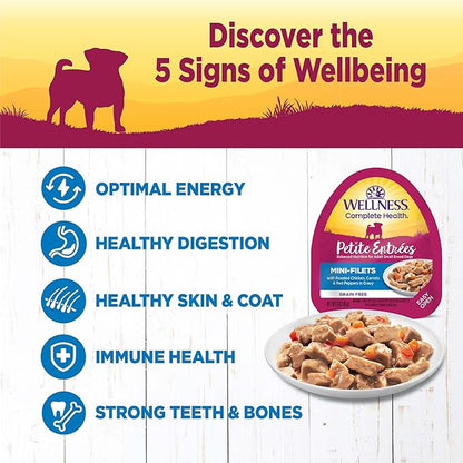 Wellness Natural Pet Food Petite Entrees Mini Fillets Grain Free Natural Wet Small Breed Dog Food, Roasted Chicken, Carrots & Red Peppers, 3-Ounce Cup (Pack of 24)