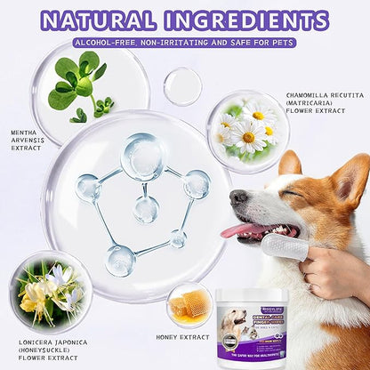 55 Counts Dogs & Cats Dental Care Wipes - Dog Teeth Cleaning Finger Wipes - Dog Tooth Brushing Kit Dental Wipes - Remove Bad Breath by Removing Plaque and Tartar Buildup & Freshens Breath