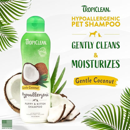 TropiClean Gentle Puppy Shampoo, Dog Shampoo for Allergies & Sensitive Skin, Made in USA, Gentle Coconut Scent, Safe for Cats & Kittens, 20oz