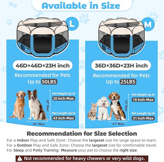 45" Foldable Pet Playpen for Large Dogs, HOMAGICO Pet Playpen for Indoor Cats Enclosed, Portable Dog Playpen Outdoor Tent Crate with Carrying Case, Water-Resistant and Removable Shade Cover, Blue