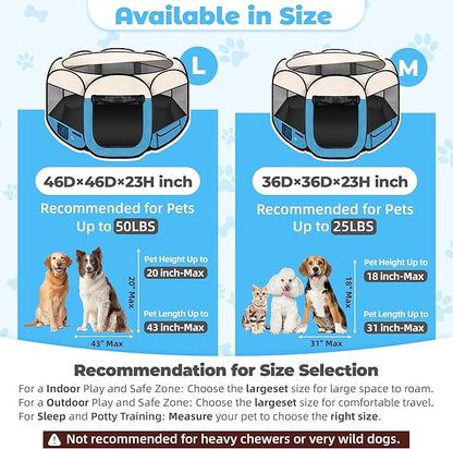 45" Foldable Pet Playpen for Large Dogs, HOMAGICO Pet Playpen for Indoor Cats Enclosed, Portable Dog Playpen Outdoor Tent Crate with Carrying Case, Water-Resistant and Removable Shade Cover, Blue