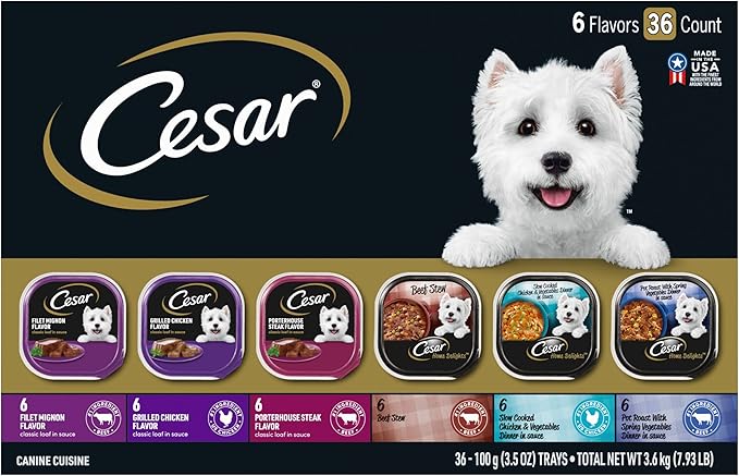 Cesar Wet Dog Food Home Delights & Classic Loaf in Sauce, Variety Pack, 3.5 oz. (36 Count, Pack of 1)