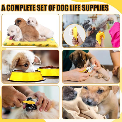 Abbylike 50 Pcs Puppy Supplies Starter Kit for Small Dogs Puppy Essentials Includes Leash, Bowls, Teeth Brushes, Water Bottle, and More Accessories for Dogs Christmas Welcome Gift(Yellow)