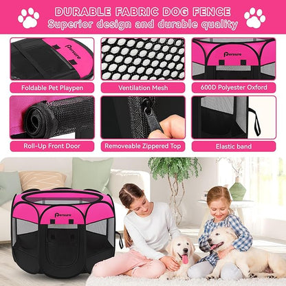 Dog Cat Playpen Indoor Outdoor for Puppy Pet Dog Cat Travel, Dog Enclosure Tent Crates Cage for Recovery After Surgery, Portable Pop Up Dog Kennel with Carrying Case (Rosy, Small)