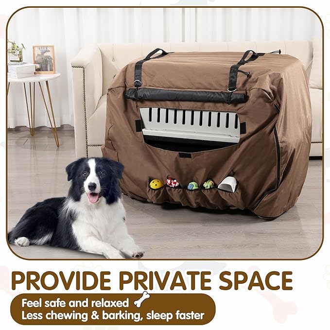 BALAPET Large Thickened Insulated Dog Kennel Cover for Cold Winter, Durable Waterproof Oxford Fabric Pet Crate Cover with Windows, Privacy Cover for Light Reducing Puppy Anxiety, Training Cage Topper