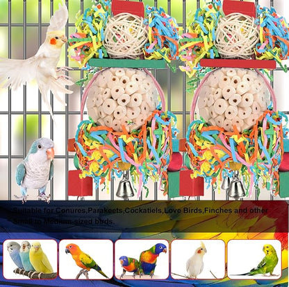 BBjinronjy Bird Toys,2PCS Hanging Natural Soft Sola Ball Beak Chew Shred Forage Toys for Parrots,Cockatiel,Conure,Love Birds,Parakeets,Budgie and Other Small Birds