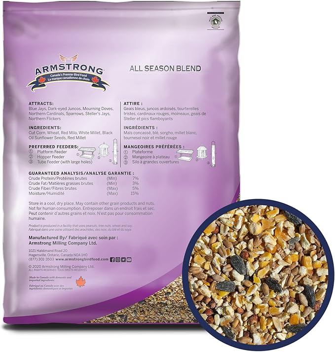 Armstrong Wild Bird Food All Season Bird Seed Blend, 20 Pounds - with Cut Corn, Wheat, White & Red Millet, Black Oil Sunflower Seeds for Blue Jays, Dark-Eyed Juncos and Mourning Doves