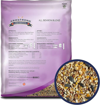Armstrong Wild Bird Food All Season Bird Seed Blend, 20 Pounds - with Cut Corn, Wheat, White & Red Millet, Black Oil Sunflower Seeds for Blue Jays, Dark-Eyed Juncos and Mourning Doves