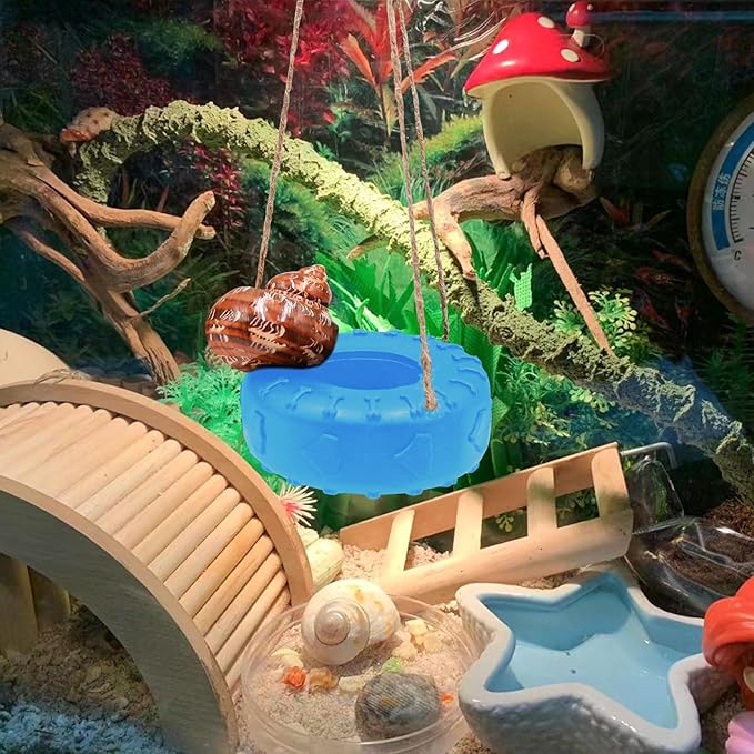 Hermit Crab Tire Swing Toy, Hermit Crab Climbing Toy, Reptile Tank Aquarium Decoration Accessory, Suitable for Small to Medium Sized Hermit Crabs, 3.7 Inches in Diameter