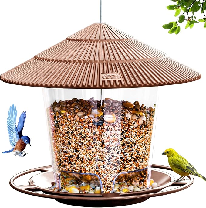 Bird Feeder Outdoor Hanging for Wild Bird Seed, Brown