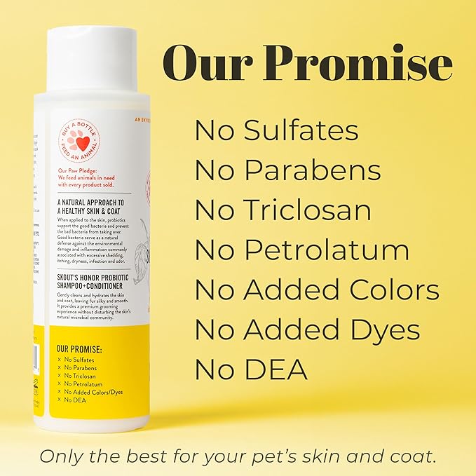 Skout's Honor Probiotic Pet Shampoo & Conditioner with Avocado Oil & Omega-3s, 97% Natural, Paraben & Sulfate-Free, Cruelty-Free, 16oz, Honeysuckle 2-Pack