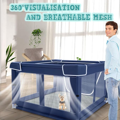 42x42 Inches Puppy Playpen with Dog Pads, Playpen for Puppies or Small Dogs, Indoor & Outdoor Use, Sturdy Safety Pen with Thickened Fabric, High-Strength Nylon Wire Mesh