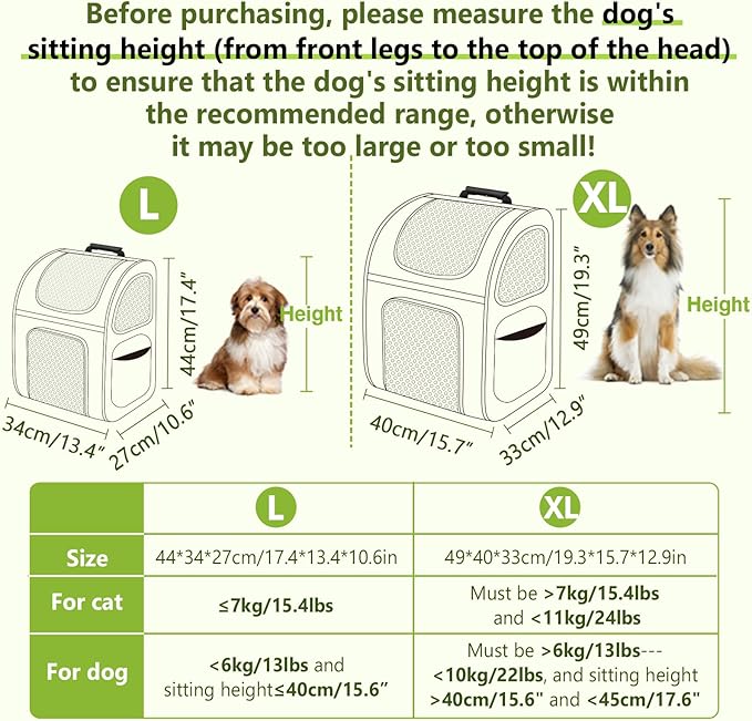 Pecute Pet Carrier Backpack, Dog Carrier Backpack, Expandable with Breathable Mesh for Small Dogs Cats Puppies, Pet Backpack Bag for Hiking Travel Camping Outdoor Hold Pets Up to 17 Lbs