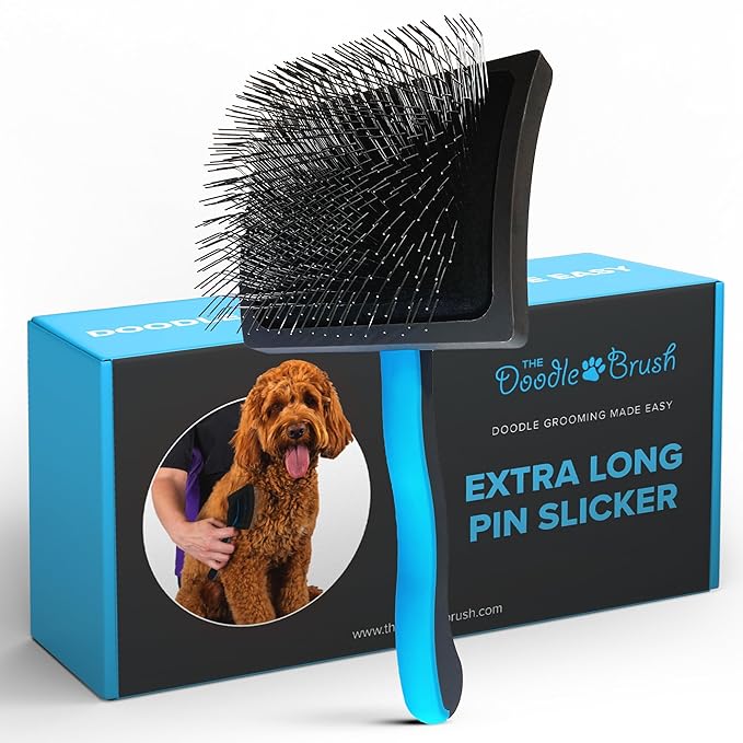 Doodle Brush Slicker Brush for Dogs - Doodle Detangler for Goldendoodle, Bernedoodle, Cockapoo, Cavapoo - Dog Brushes for Grooming & Dematting - Dog Grooming Brushes - Poodle Pin - Extra Long Pin