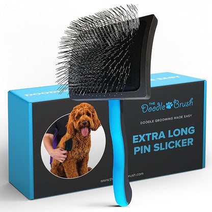 Doodle Brush Slicker Brush for Dogs - Doodle Detangler for Goldendoodle, Bernedoodle, Cockapoo, Cavapoo - Dog Brushes for Grooming & Dematting - Dog Grooming Brushes - Poodle Pin - Extra Long Pin