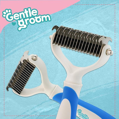 Dual-Sided Dematting Brush for Cats and Dogs - Undercoat Rake for Shedding Short, Long or Double Coats