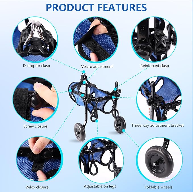 Updated Dog Wheelchair for Back Legs, Small Dog Wheelchair Carts with Wheels, Light Weight Wheelchair for Leg Support Helps Senior, Injured, Paralyzed (Blue, S)