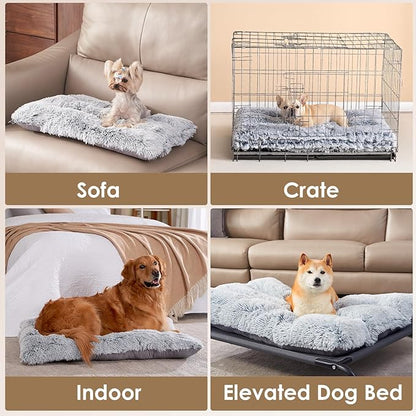 EHEYCIGA Fluffy Dog Crate Bed for Medium Dogs, Plush Faux Fur Dog Crate Pad, Calming Anti Anxiety Medium Dog Bed for Crate, Washable Soft Warm Dog Crate Mat with Non-Slip Bottom