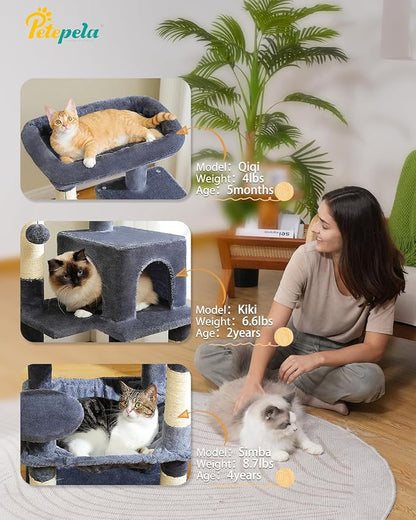 PETEPELA 45.7" Cat Tree for Indoor Cats, 5-Level Cat Tower for Large Cats with Metal Frame Large Hammock (17.3"x15.3"), Cat Condo with (18.5"x13") Big Top Perch & 4 Sisal Covered Scratching Post Dark