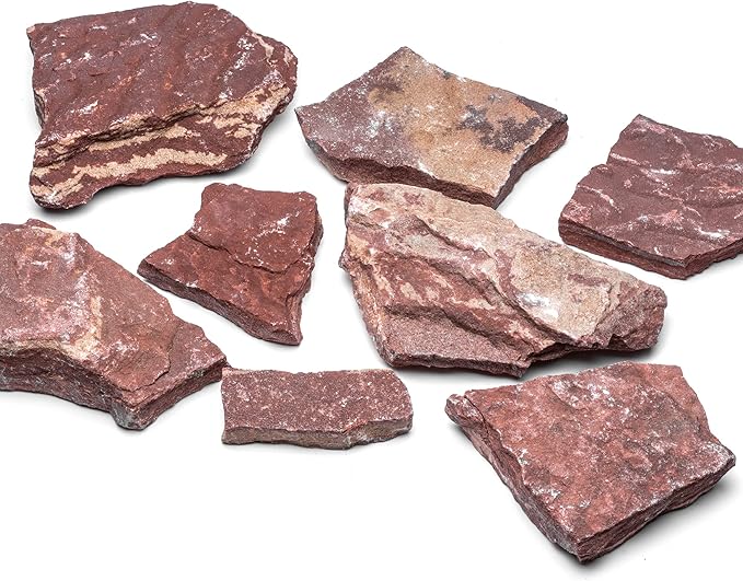 Natural Slate Stone for Aquariums, Fish Tanks, Terrariums, Aquascaping and Amphibian Enclosures, Mix of Large and Medium Size Rocks - by SubstateSource (20 Pounds, Red River)