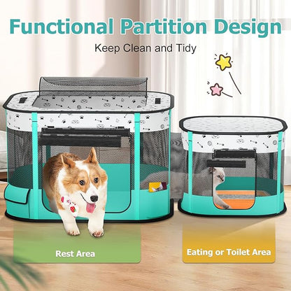 Portable Cat Playpen, Foldable Pet Dog Playpen with Pet Pee Pad, for Kitten Puppy Play Pen Indoor/Outdoor, Cats Enclosure Cages Tent with Carrying Case, 600D Oxford 8-Rods, 32"x24"x22"