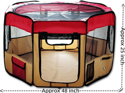 48" Pet Puppy Dog Playpen Exercise Pen Kennel 600D Oxford Cloth, Red, Model: 48" Red