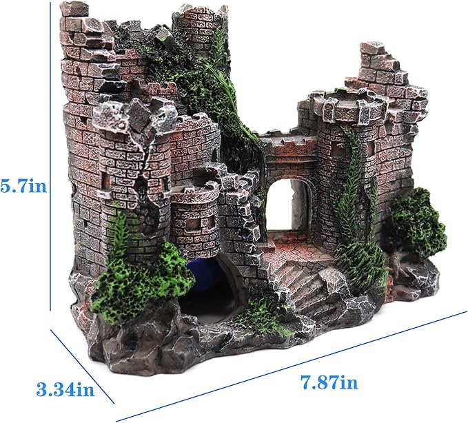 Aquarium Resin Castle Decoration, Castle Hideouts Stone Cave Hide House Fish Tank Aquarium Accessories for Betta Shrimp Turtle