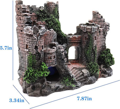 Aquarium Resin Castle Decoration, Castle Hideouts Stone Cave Hide House Fish Tank Aquarium Accessories for Betta Shrimp Turtle